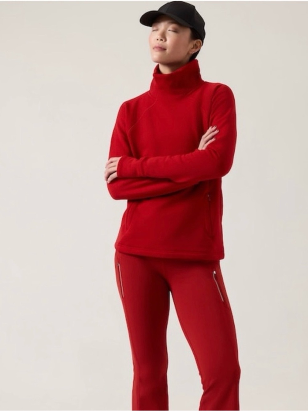Athleta Altitude Polartec Red Funnel Neck Pullover Sweatshirt Size XS